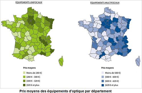 Prix moyens des équipements d’optique par département