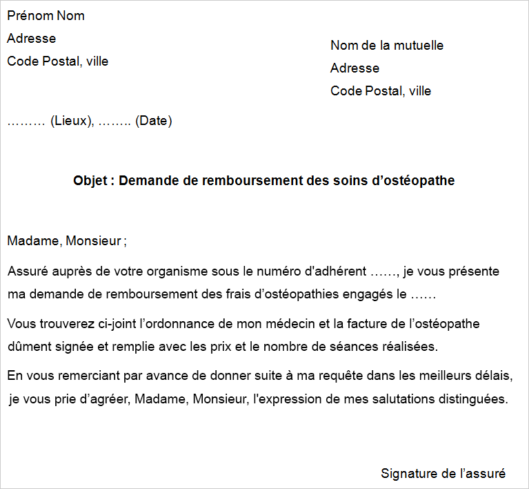 Exemple de lettre de demande de remboursement