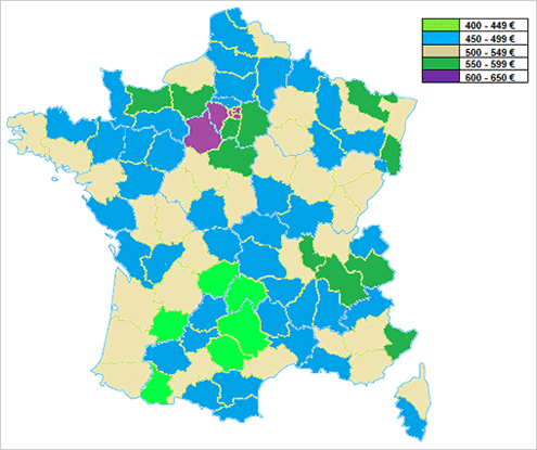 Répartition des départements selon les prix moyens des couronnes dentaires